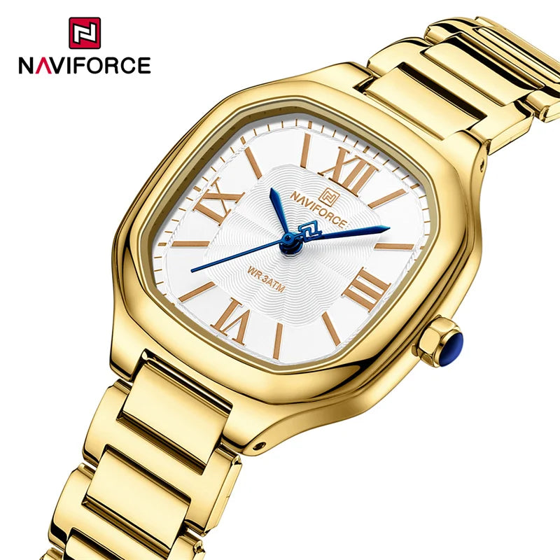 Relógio NaviForce Feminino estilo de Luxo com pulseira em metal