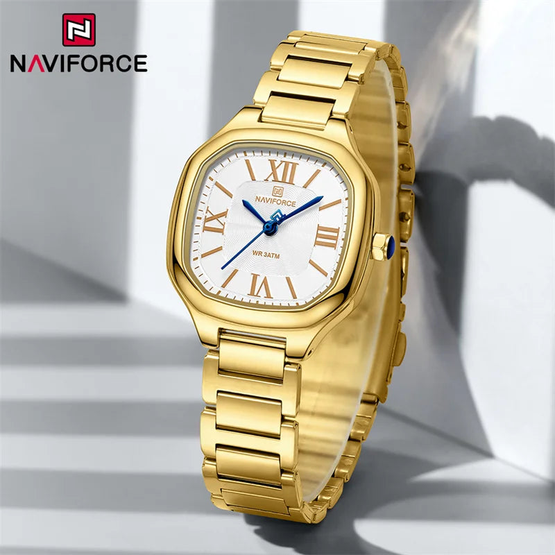 Relógio NaviForce Feminino estilo de Luxo com pulseira em metal